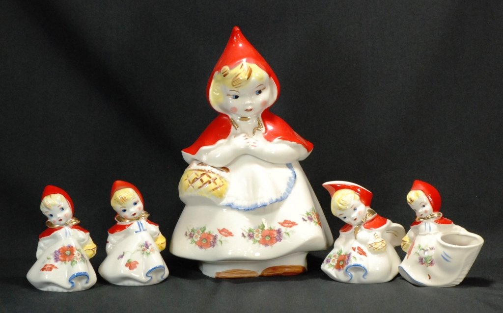 Hull Little Red Riding Hood Cookie Jar, etc.: Cookie jar 12 1/2.5"H - Salt and pepper shakers 5 1/4"H - Sugar and creamer 5 1/4"H - excellent condition