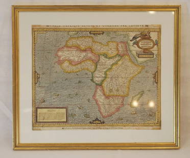 Vintage Framed Africa Map: Antique framed map 23" x 19.75" - Appears hand colored