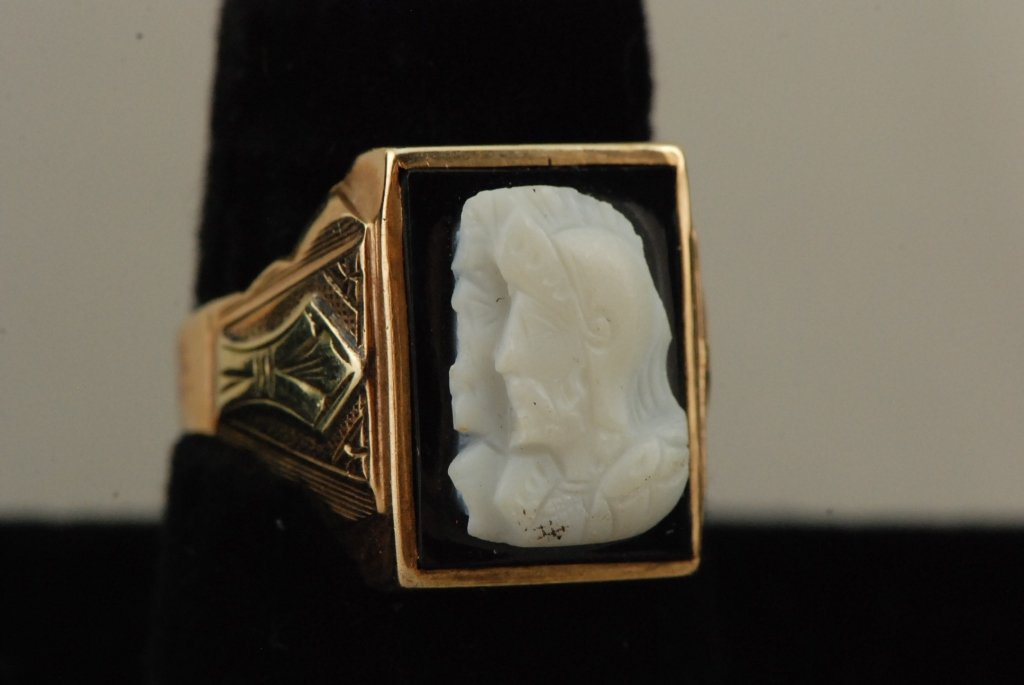 Retro Gents 10K Two Color Gold Intaglio Ring: MR Co. engraved D.C. to R.K. 5.6 Grams TW