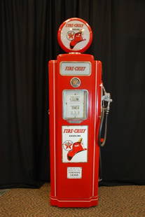 Restored Fire-Chief Vintage Gas Pump: 89 1/2"H to top of the plastic globe, 23 1/2"W, 16"deep