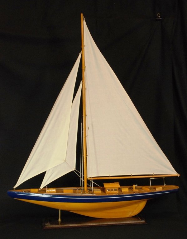 Large Wooden Model Sailboat: 36"L, 43.5"H Blue