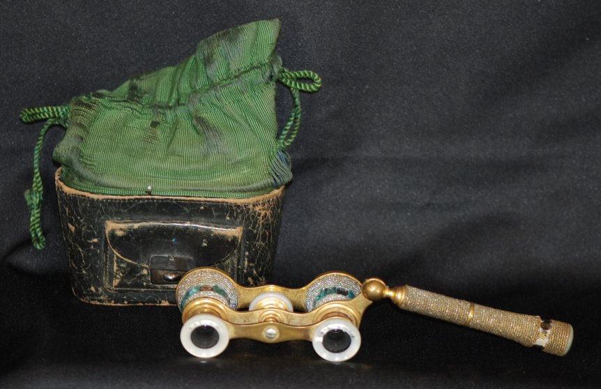 Victorian Opera Purse with Jeweled Opera Glasses: Groos Ltd. London & Paris Trimmed in sterling