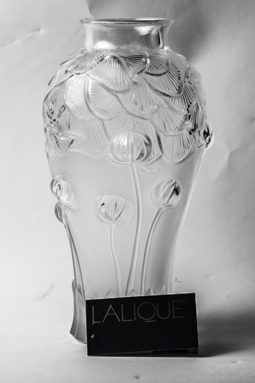 11 1/2" TALL LALIQUE VASE - WATER LILLIES: Marie-Claude LALIQUE Design - 1996