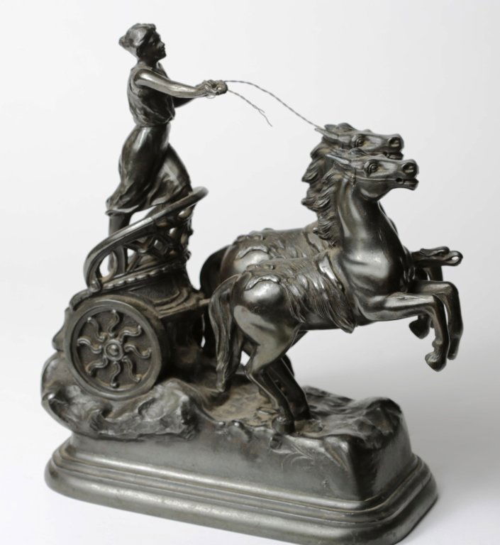 SPELTER ROMAN CHARIOT and HORSES STATUE (1 of 5)
