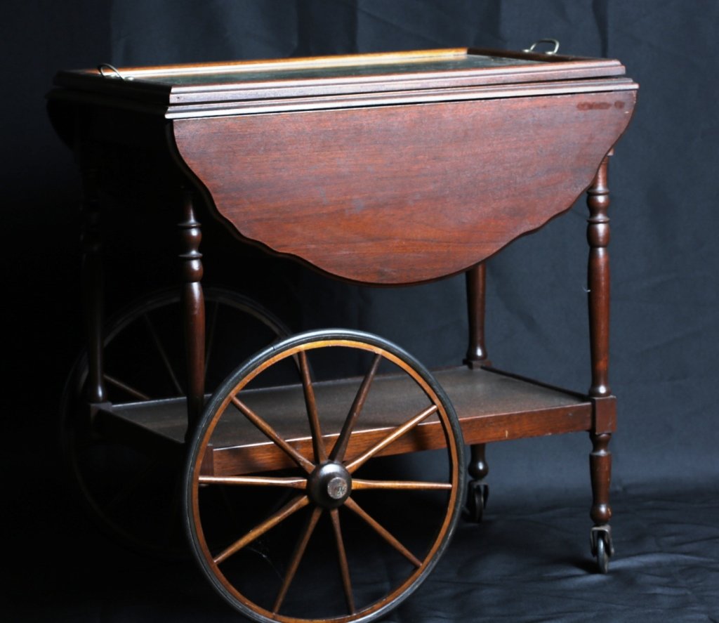 WALNUT DROPLEAF TEA CART with SERVING TRAY (1 of 6)
