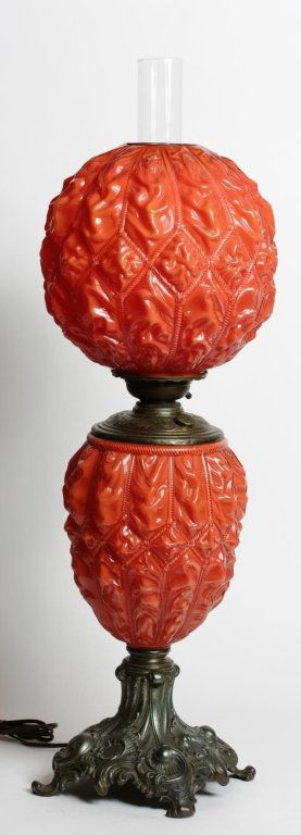 ORANGE GLASS GONE WITH the WIND PARLOR LAMP (1 of 4)