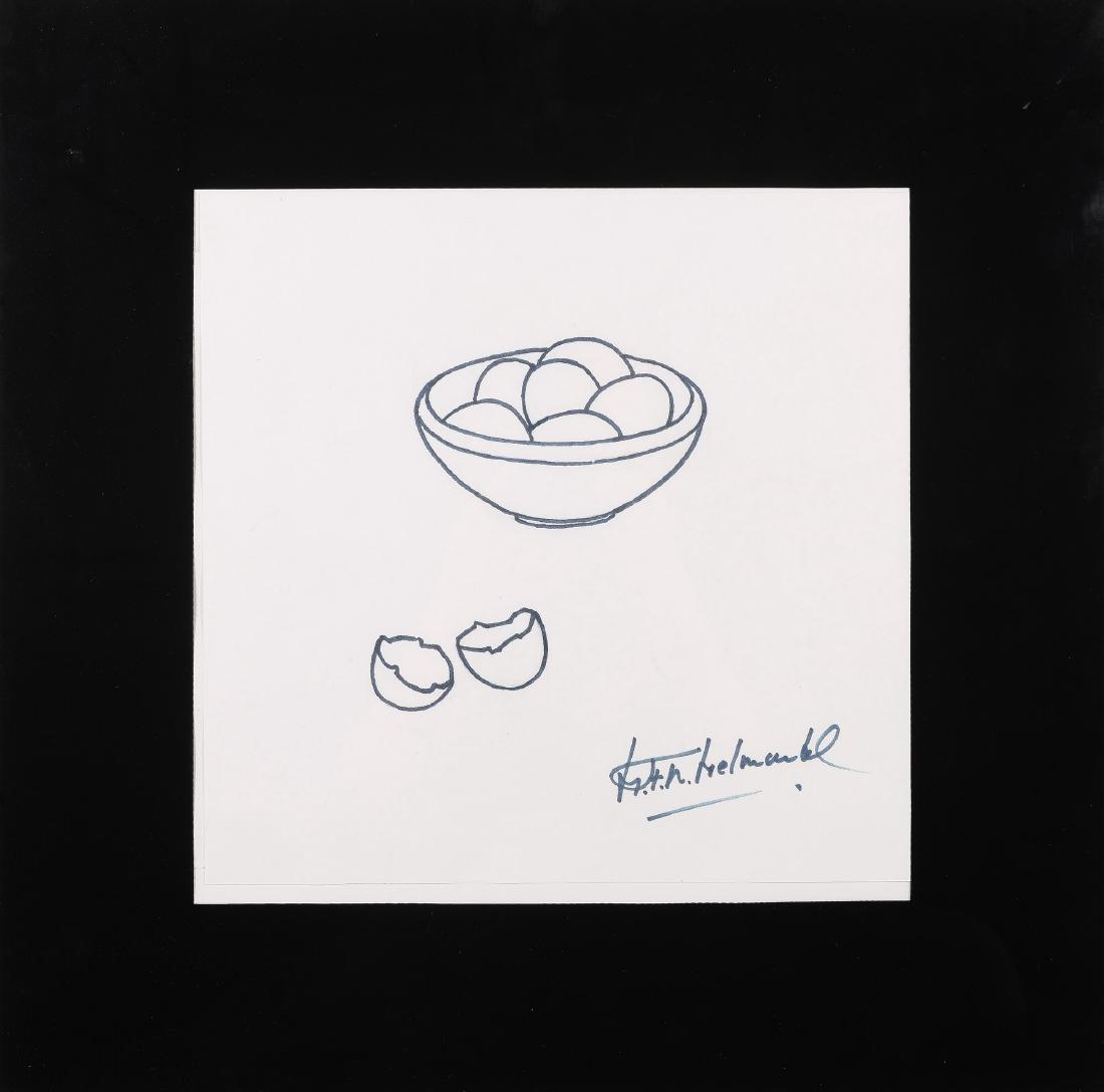 Henk Helmantel (1945-) 'Stilleven met eieren',: Henk Helmantel (1945-) 'Stilleven met eieren', gesigneerd r.o., tekening. Afm. 32 x 32 cm.