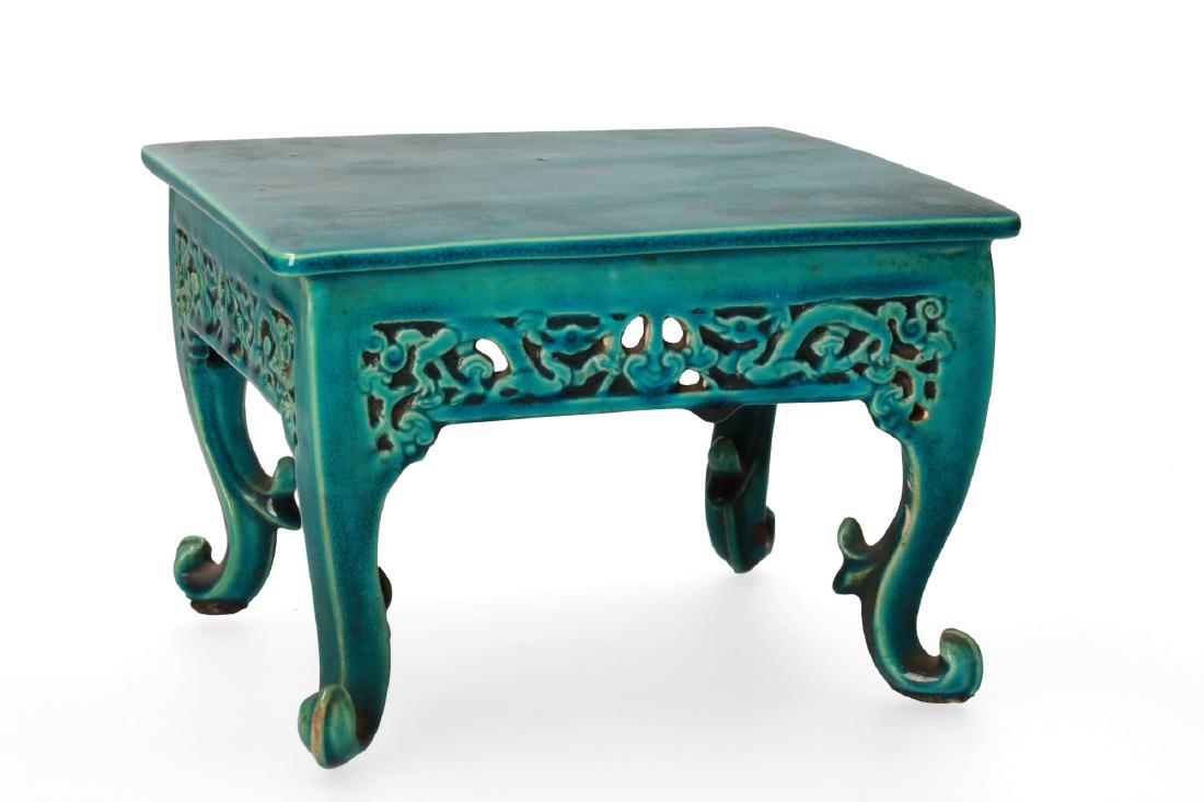 A rare miniature square shaped turquoise biscuit table (1 of 4)