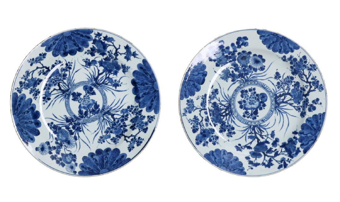 A set of two blue and white porcelain chargers (1 of 5)