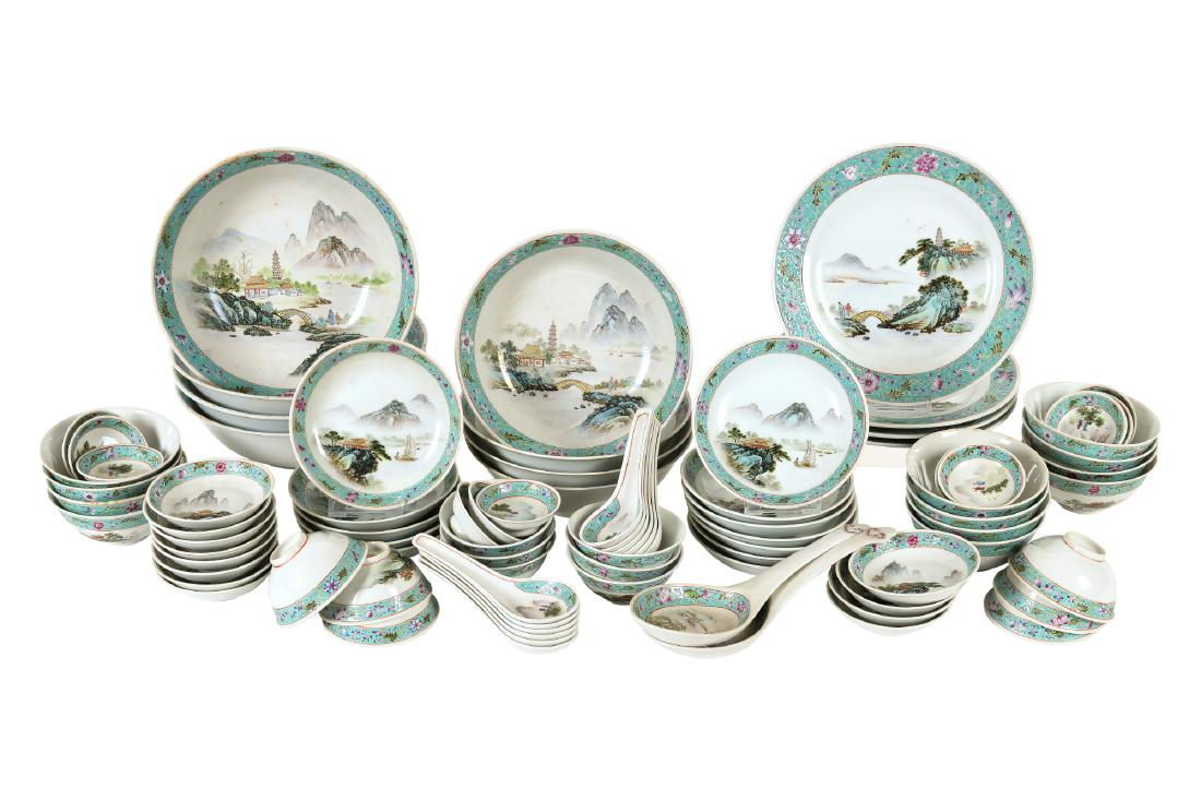 A ca. 86-piece polychrome porcelain service, including (1 of 4)