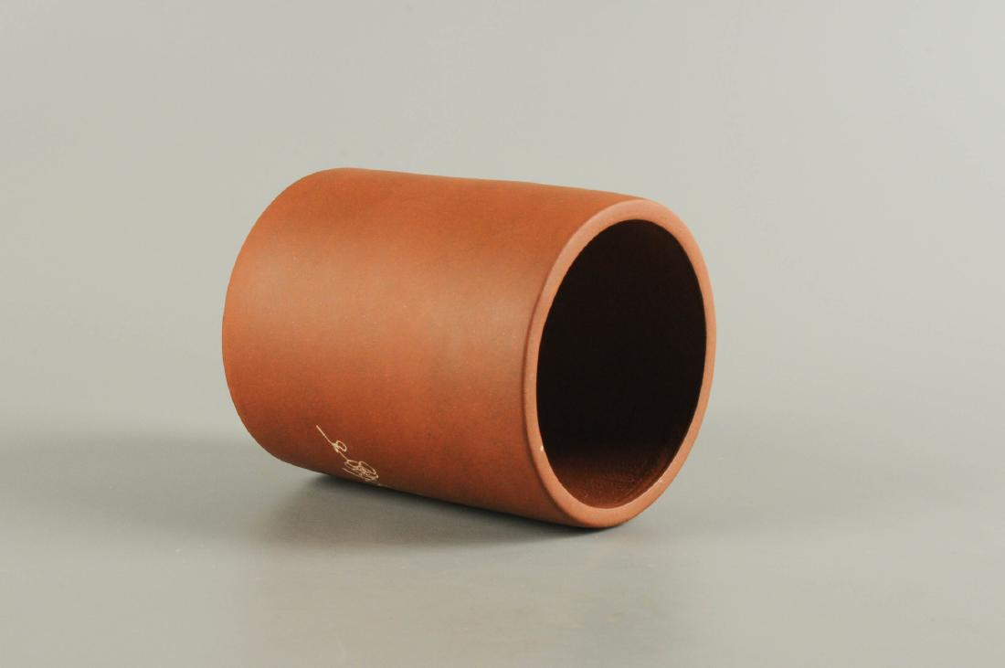 A Yixing brush pot with floral decor. Unmarked. China, (1 of 6)