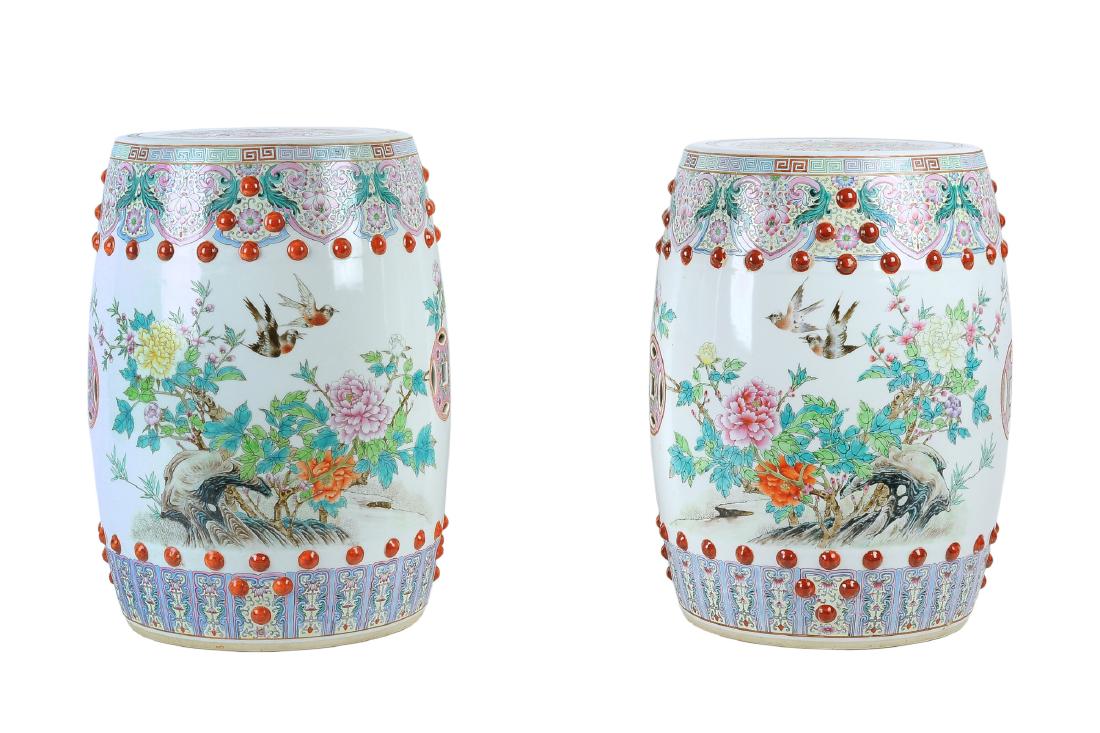 A lot of two polychrome porcelain garden seats, (1 of 1)