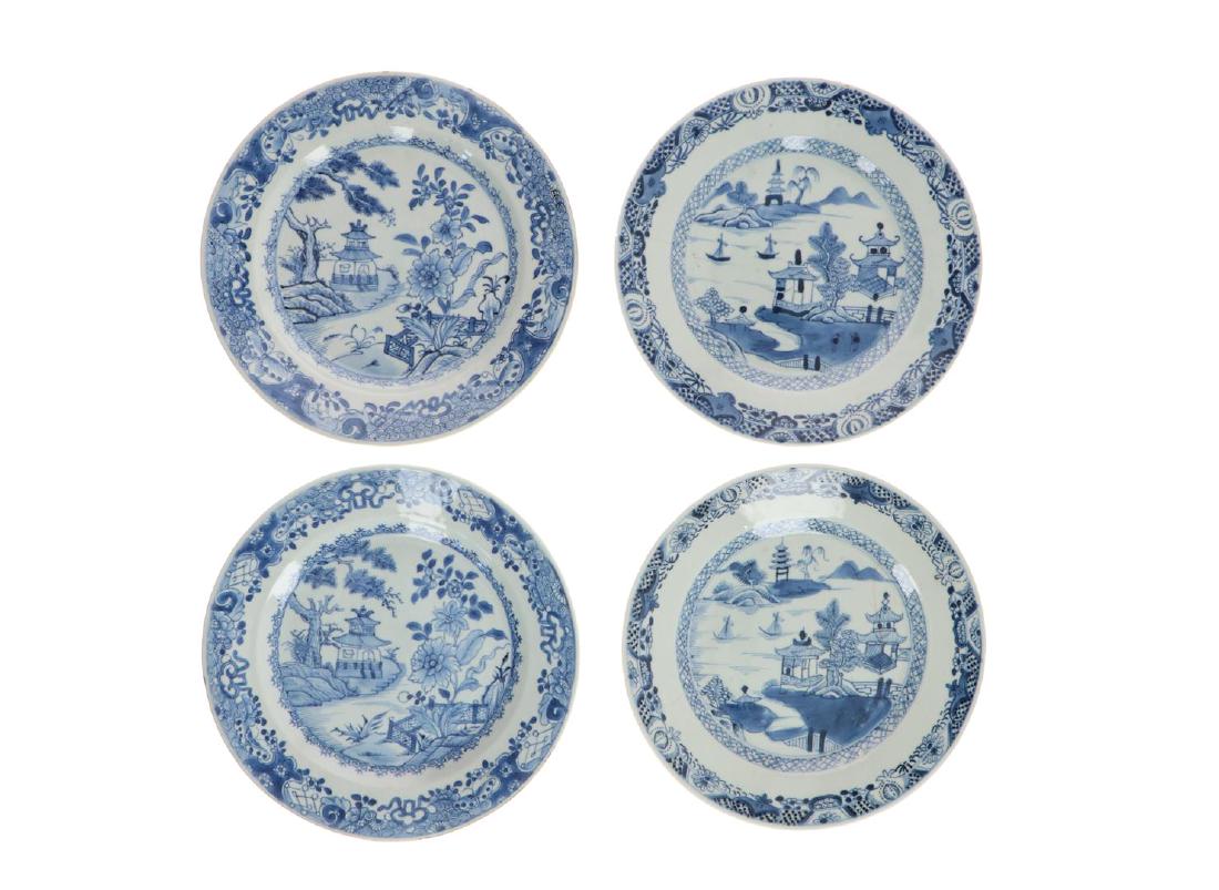 A lot of three sets (12 dishes in total) of blue and (1 of 6)