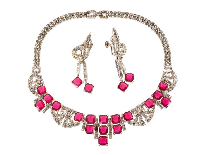 A Boucher silvertone necklace and pair of earclips, set (1 of 1)