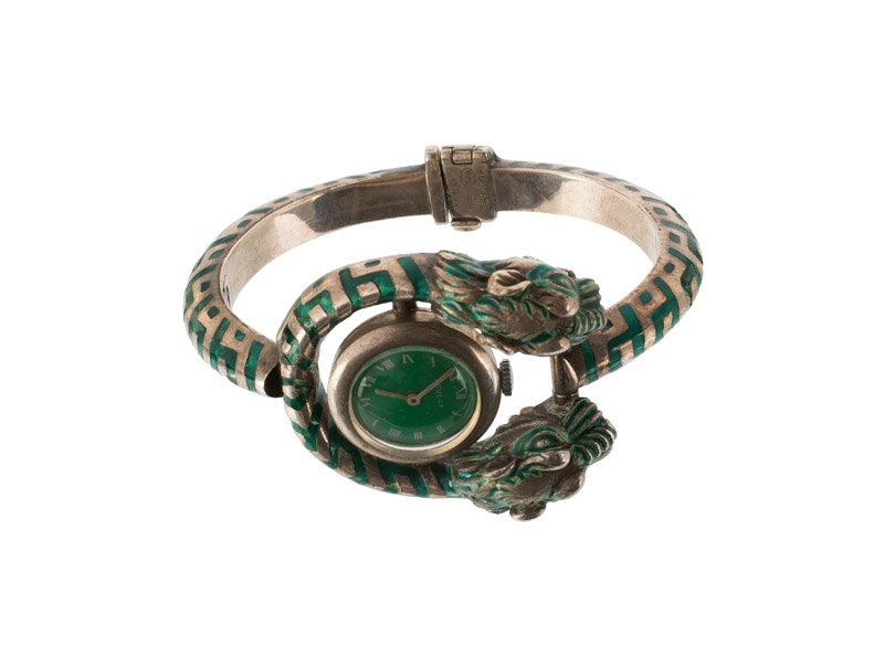 A silver Gucci watch in bracelet, with two lions' (1 of 1)