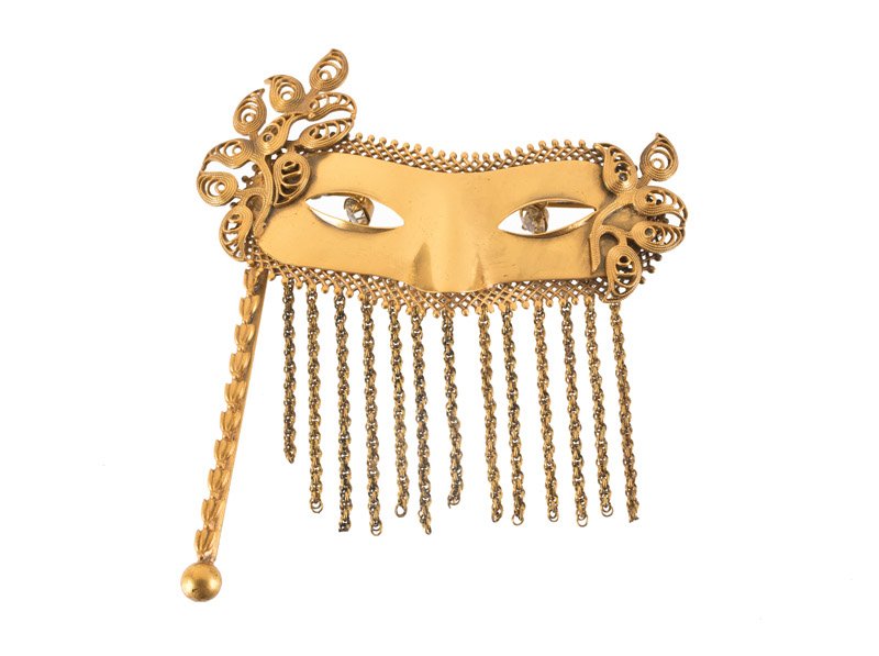 A Joseff Hollywood masquerade mask brooch, eyes set (1 of 2)