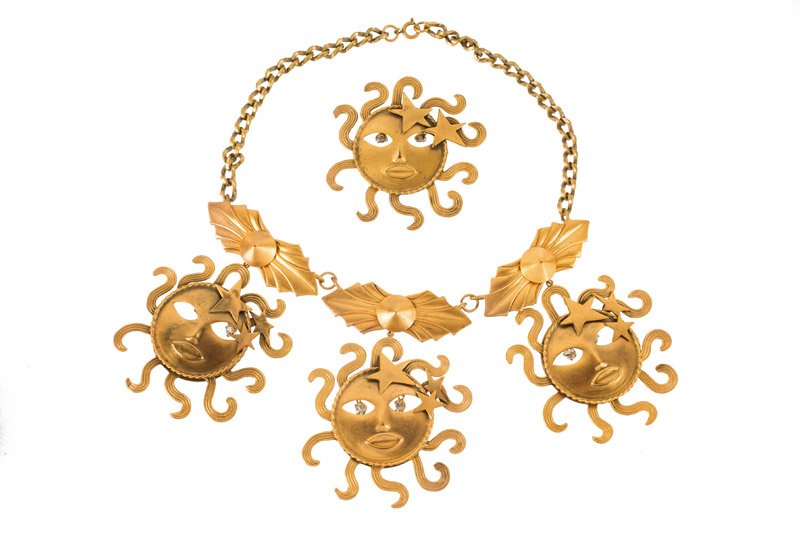 A Joseff Hollywood goldtone sun face necklace and (1 of 2)