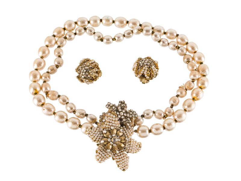 A Miriam Haskell faux pearl necklace and pair of (1 of 1)