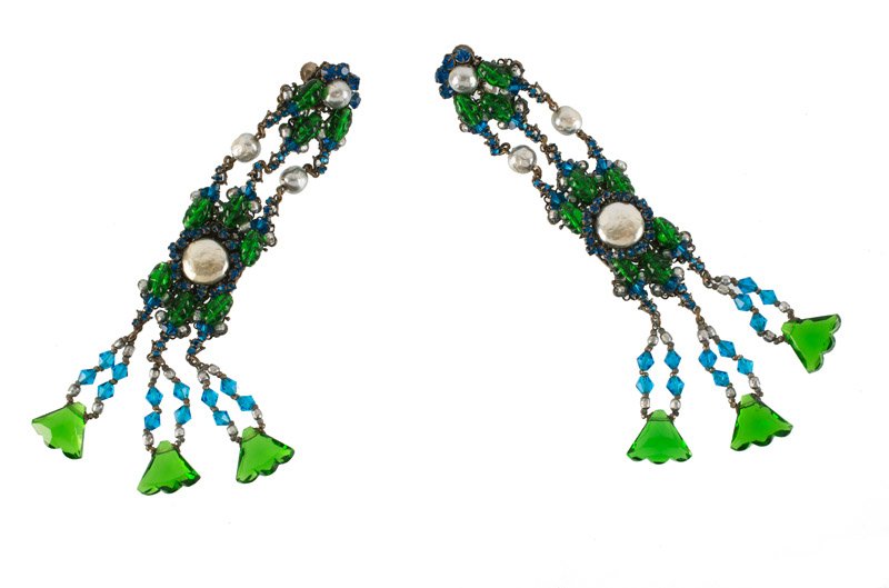 A Miriam Haskell pair of earclips, set with green and (1 of 1)