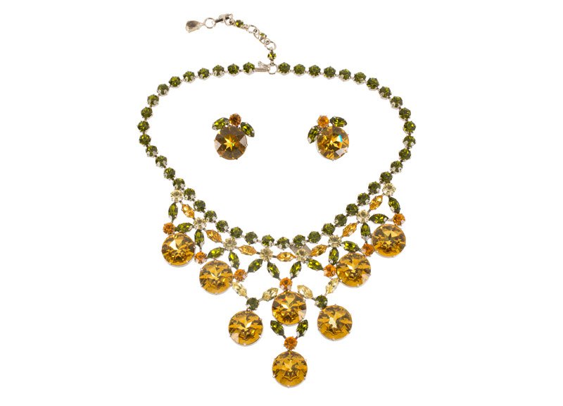 A Schreiner silvertone necklace and pair of earclips, (1 of 2)