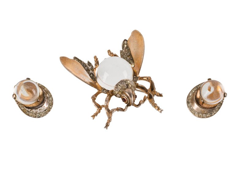 A Trifari 'Jelly Belly' sterling brooch and pair of (1 of 1)