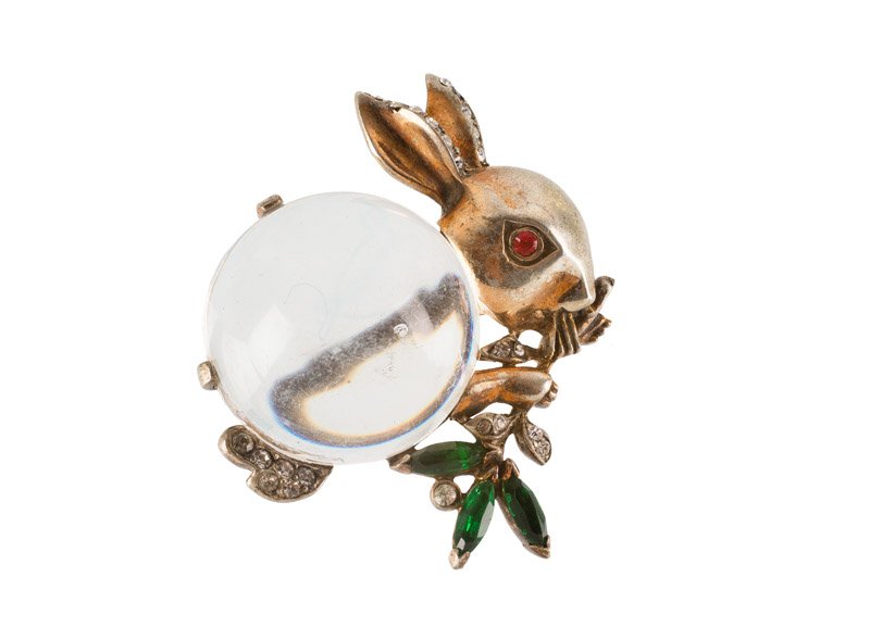 A Trifari 'Jelly Belly' brooch of a rabbit, set with (1 of 1)