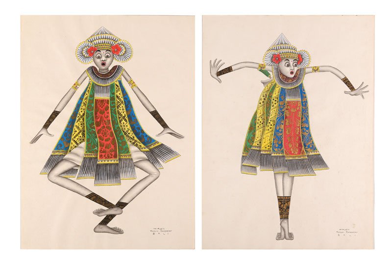 I Ketut Rudin (1918), two watercolours with Balinese: I Ketut Rudin (1918), two watercolours with Balinese dancers, both signed and with text 'Denpasar Bali', 37,5 x 27,5 cm. Both unframed.