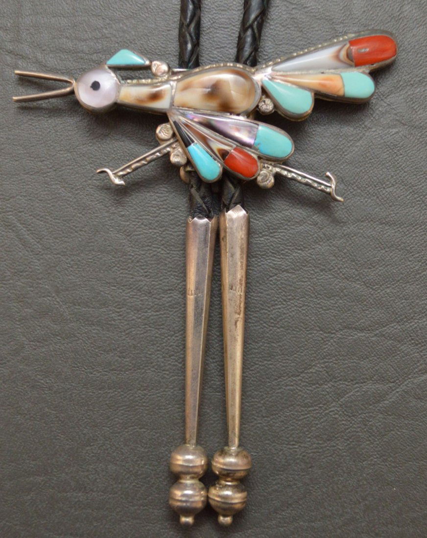 ZUNI SILVER ROADRUNNER BOLO BY ELOISE EDAAKKIE (1 of 6)
