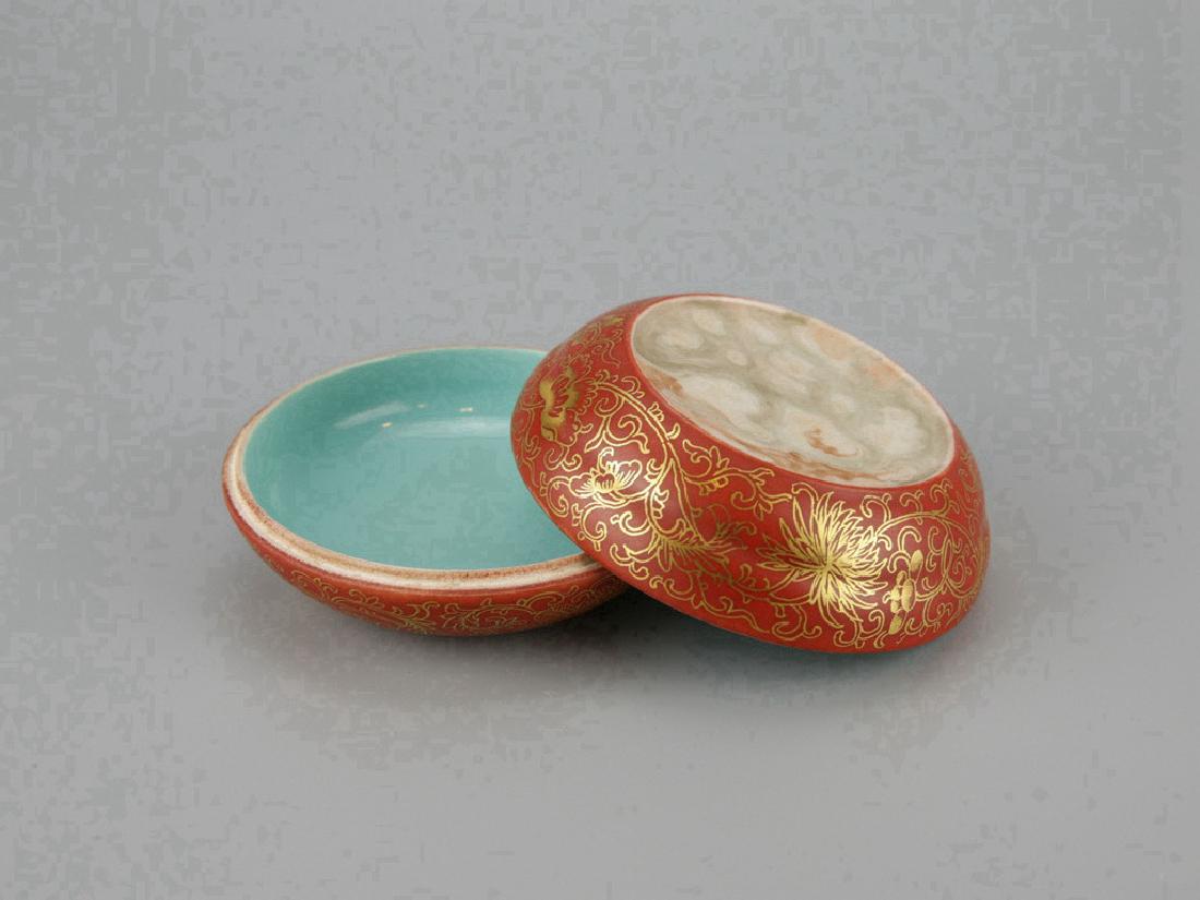 Chinese Gilt Coral Red Porcelain Box (1 of 3)