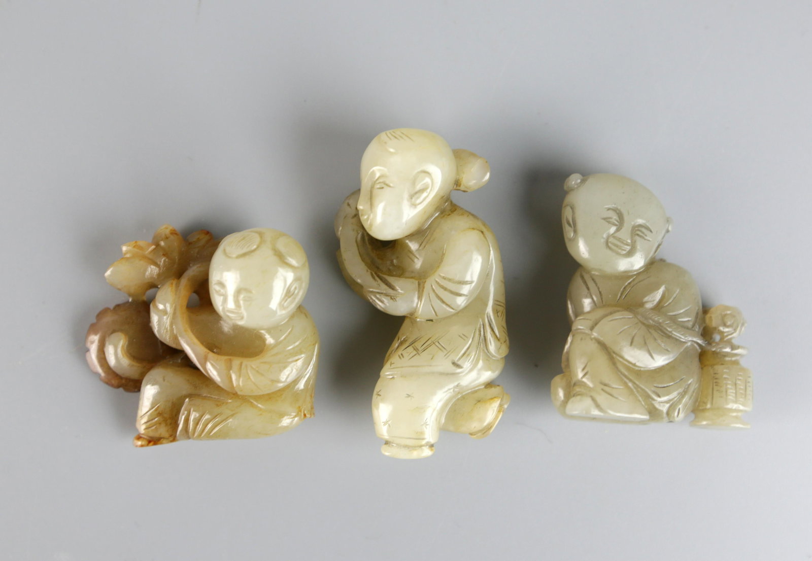 Three Chinese White Jade Boy Carving, (1 of 3)