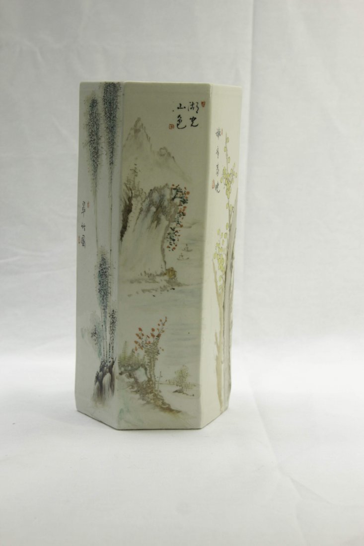 Chinese Grisaille Painting Porcelain Brush Pot (1 of 3)