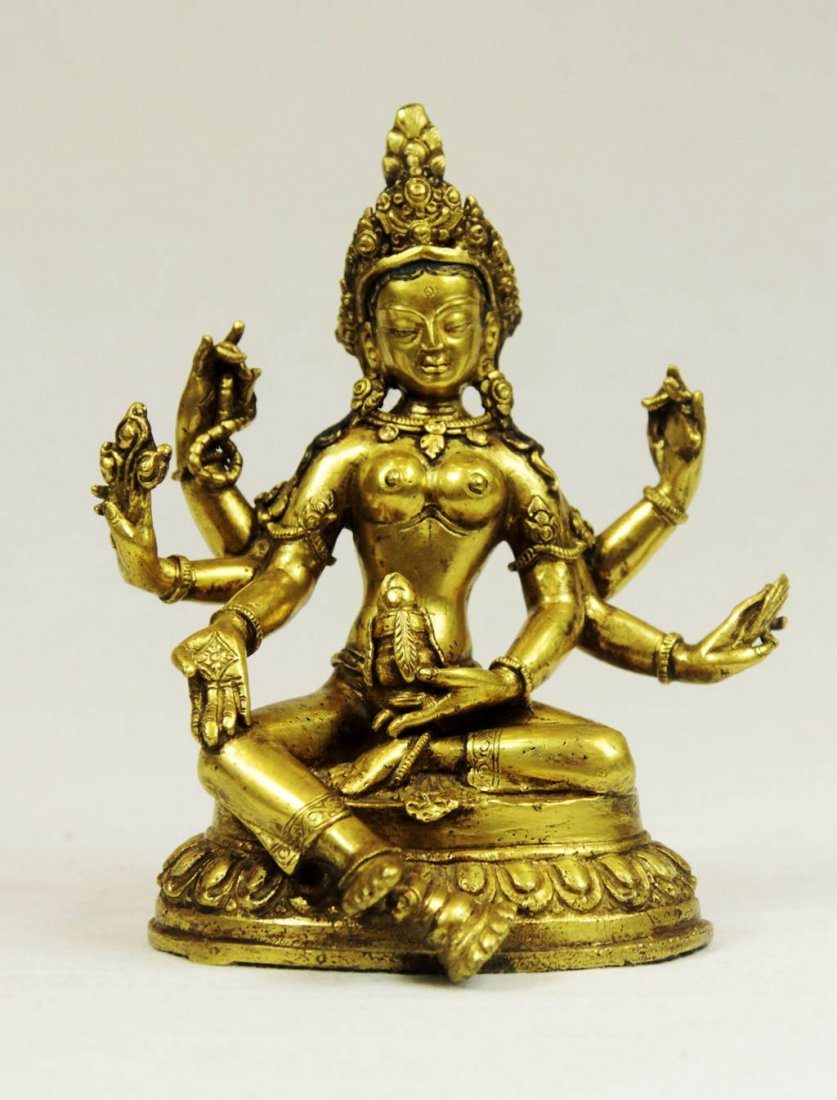 Small Sino-Tibetan Gilt Bronze Figure of Manjushri (1 of 5)