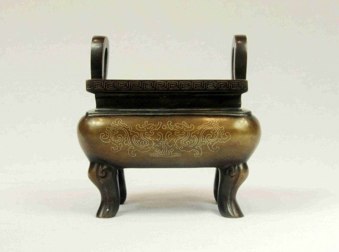 Chinese Bronze Rectangular Censer (1 of 3)