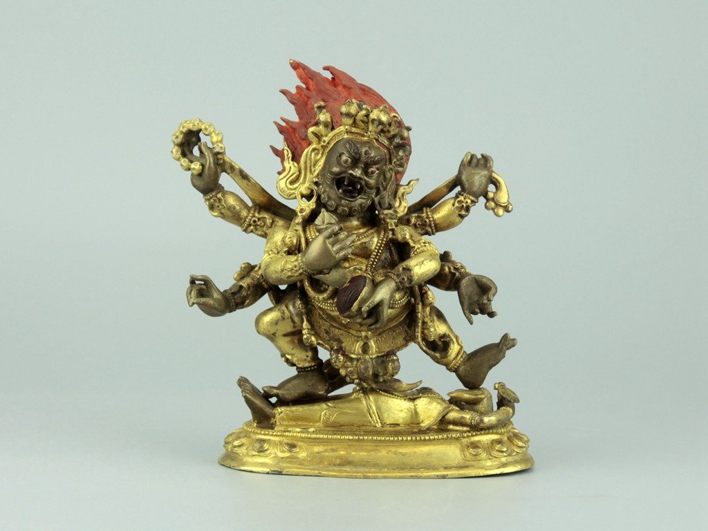 Sino Tibetan Gilt bronze Figure of  Mahakala (1 of 6)