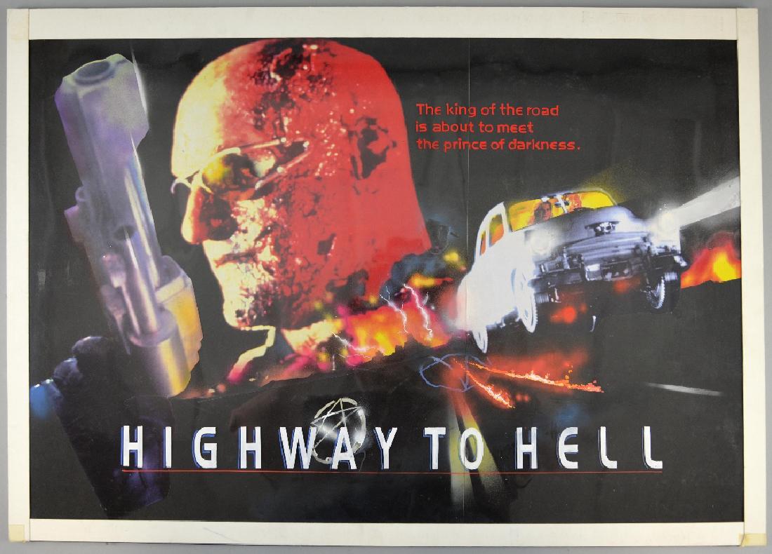 Highway To Hell (1991) Original prototype artwork for: Highway To Hell (1991) Original prototype artwork for the British Quad film poster by Vic Fair, the layout being photo based with painted additions & a painted acetate overlay, 19 x 27 inches
