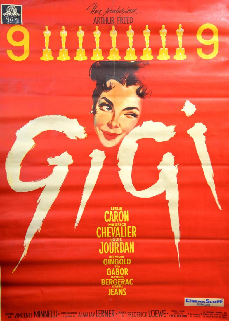 Gigi (1958) Italian 2 foglio film poster, Starring: Gigi (1958) Italian 2 foglio film poster, Starring Leslie Caron and Maurice Chevalier, MGM, backed, 39 X 55 inches