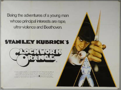 Clockwork Orange (1971) British Quad film poster,: Clockwork Orange (1971) British Quad film poster, directed by Stanley Kubrick, artwork by Philip Castle, Warner Bros, folded, 30 x 40 inches