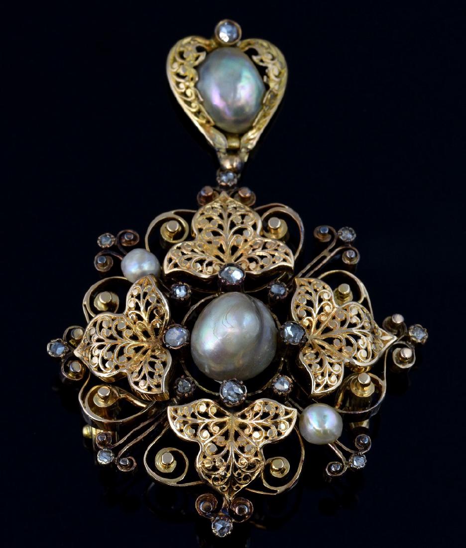 19th C brooch gold and pearl brooch set with four (1 of 1)