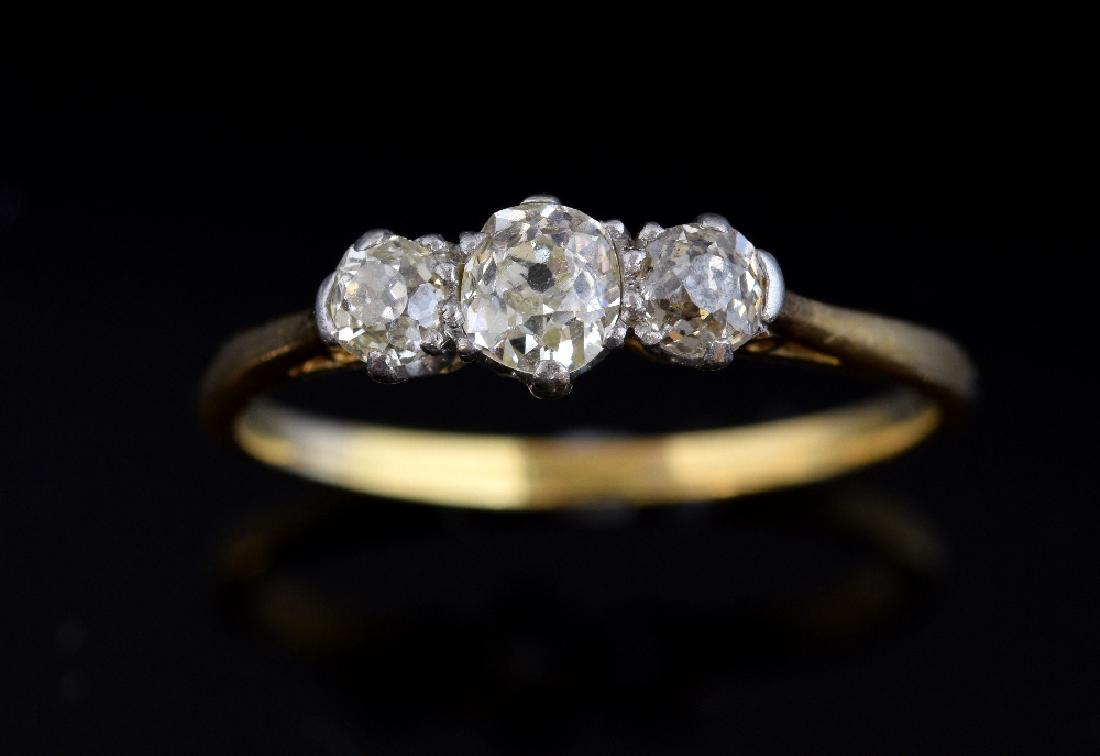 Early 20th C three stone diamond ring, set with old cut (1 of 2)