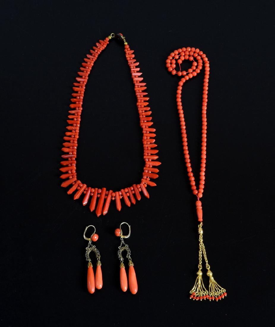 A pair of coral earrings, silver gilt with double (1 of 1)