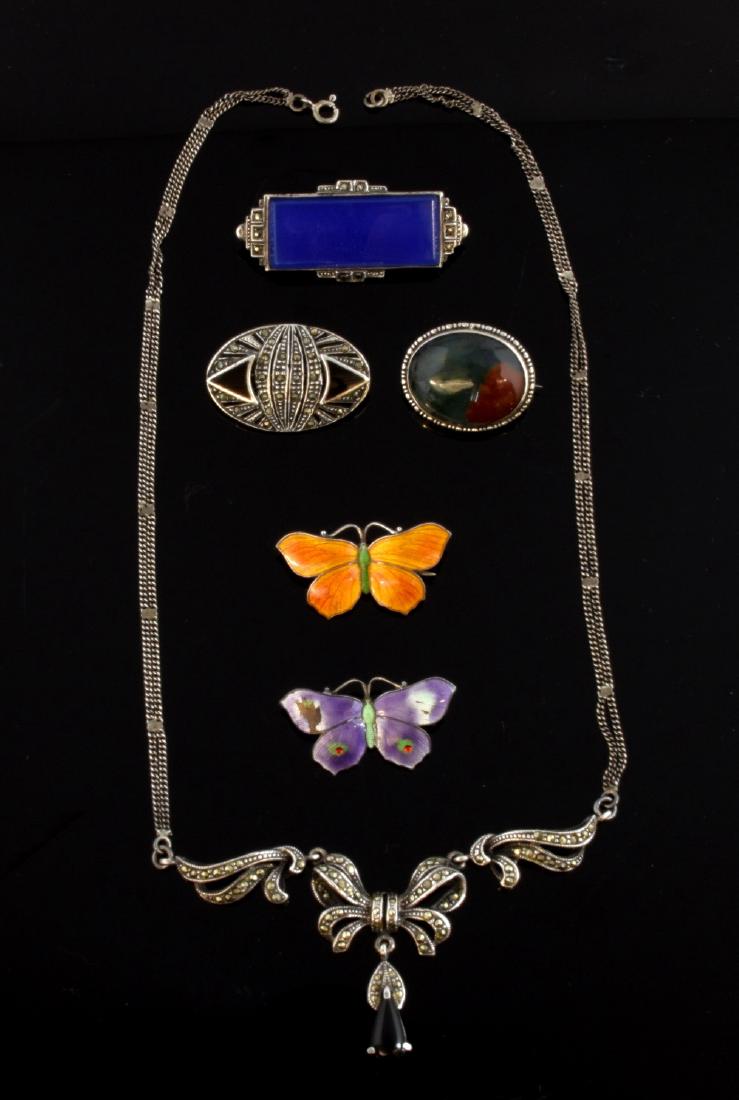 Two enamel butterfly brooches and other silver brooches (1 of 1)