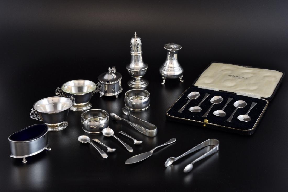 Pair of Victorian silver salts with scroll handles, (1 of 2)