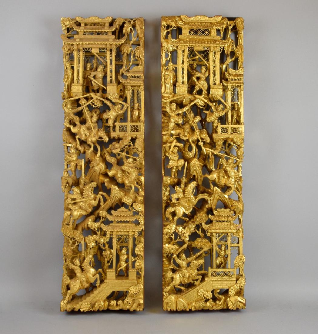 Pair of Chinese relief carved and gilt d (1 of 4)