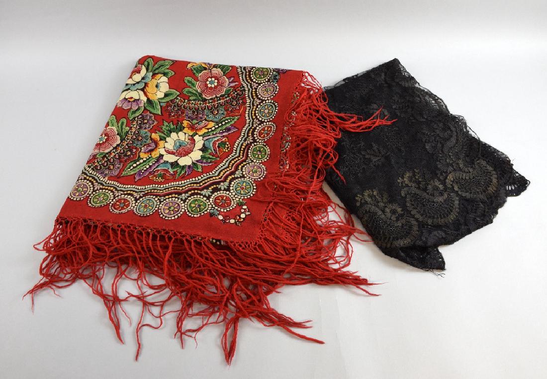 Two 19th C shawls, a wool gypsy shawl, (1 of 4)