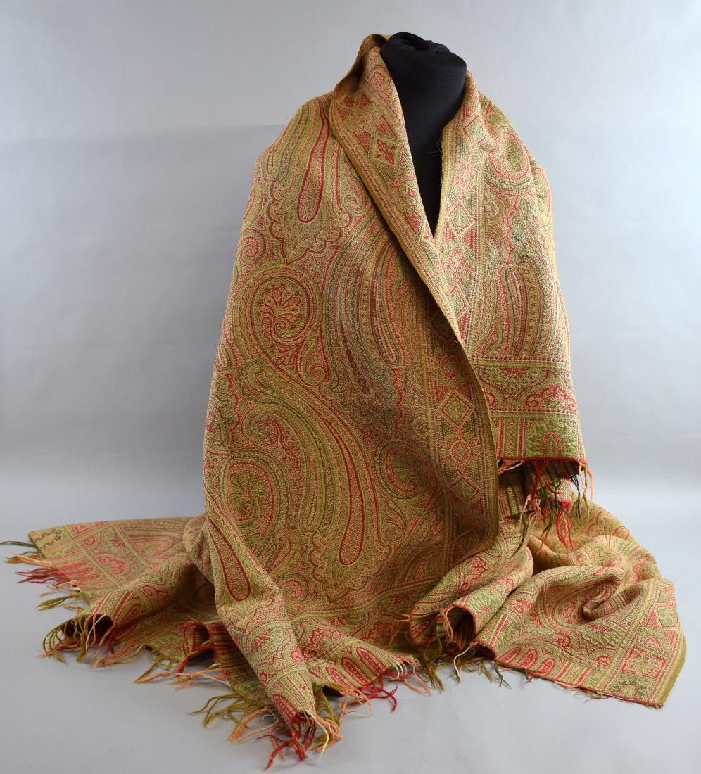 Two 19th C paisley shawls, one on unusua (1 of 5)