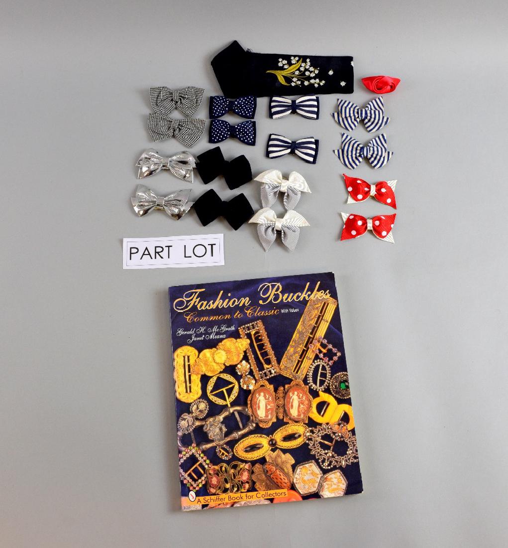 Collection of belt buckles mainly Art De: Collection of belt buckles mainly Art Deco period and later clip on shoe bows and a book on fashion buckle collecting The Collection of actresses Jane and Abigail Mckern