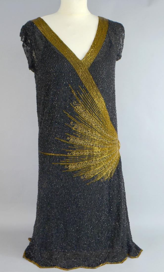 Mid 1920's black cotton sleeveless V nec (1 of 2)