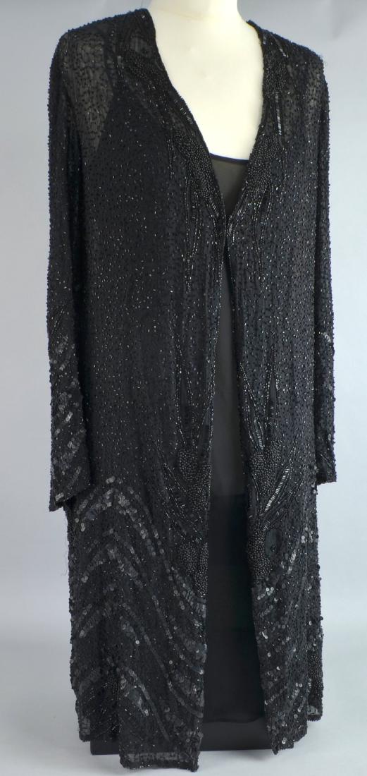 1920's long black V necked jacket decora (1 of 2)