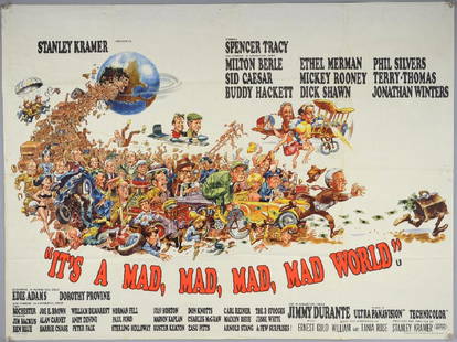 It's a Mad, Mad, Mad, Mad World (1964) B: It's a Mad, Mad, Mad, Mad World (1964) British Quad film poster, Style B, art by Jack Davis, United Artists, folded, 30 x 40 inches