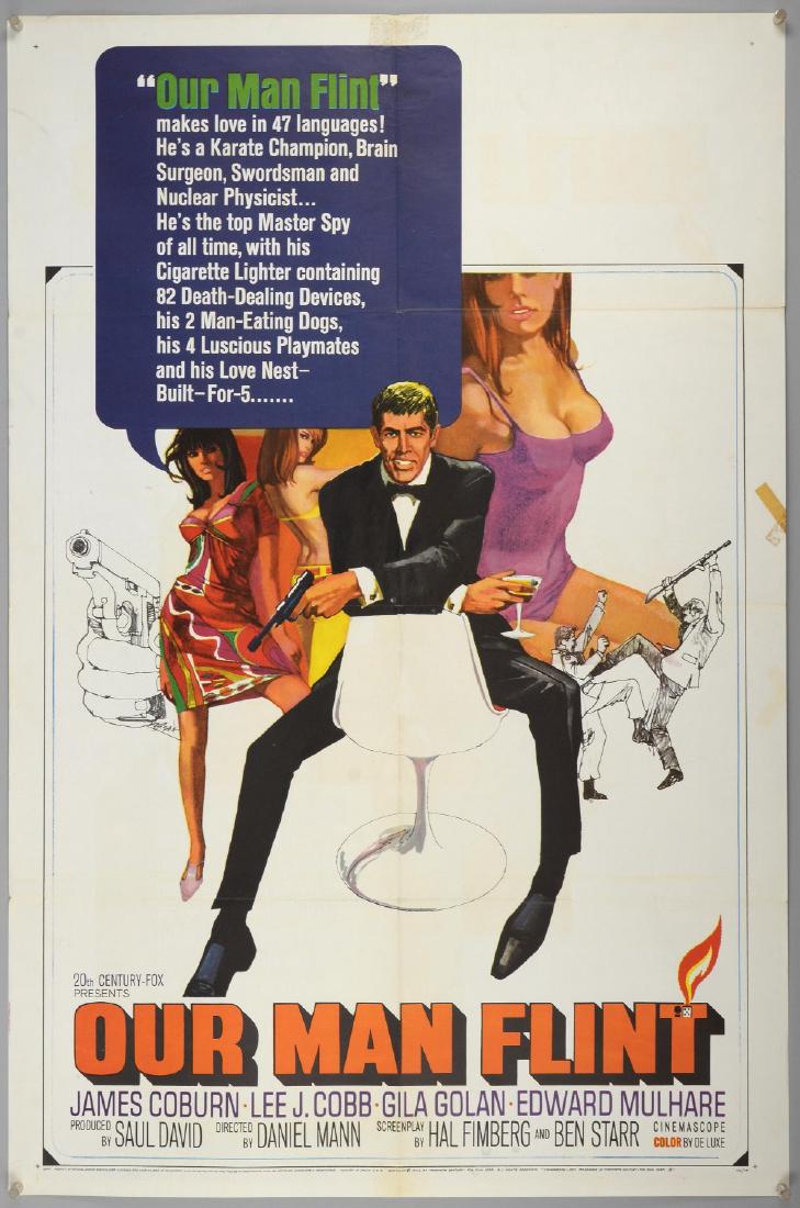 Our Man Flint (1966) One Sheet film post: Our Man Flint (1966) One Sheet film poster, starring James Coburn, Lee J. Cobb, with artwork by Bob Peak, 20th Century Fox, folded, 27 x 41 inches